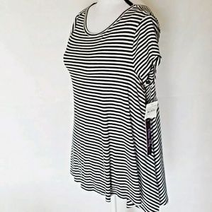 Olivia Sly Black White Striped Flowy Tunic Top XS